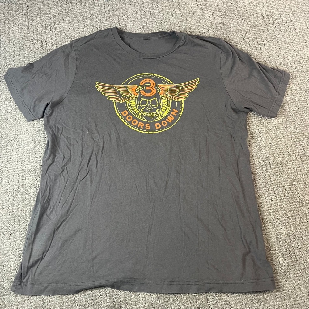 3 Doors Down Skull with Wings Gray Graphic Print T-Shirt ADULT NT (0041)